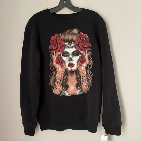 Ring of Fire Men’s Fleece Lined Girl Printed Long Sleeve Crew Neck Sweatshirt L - Picture 1 of 3